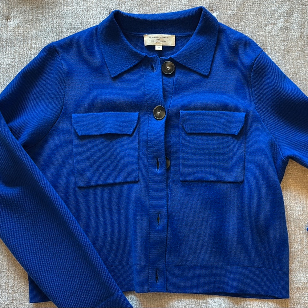 XS Sezane Betty Cardigan Cobalt Blue